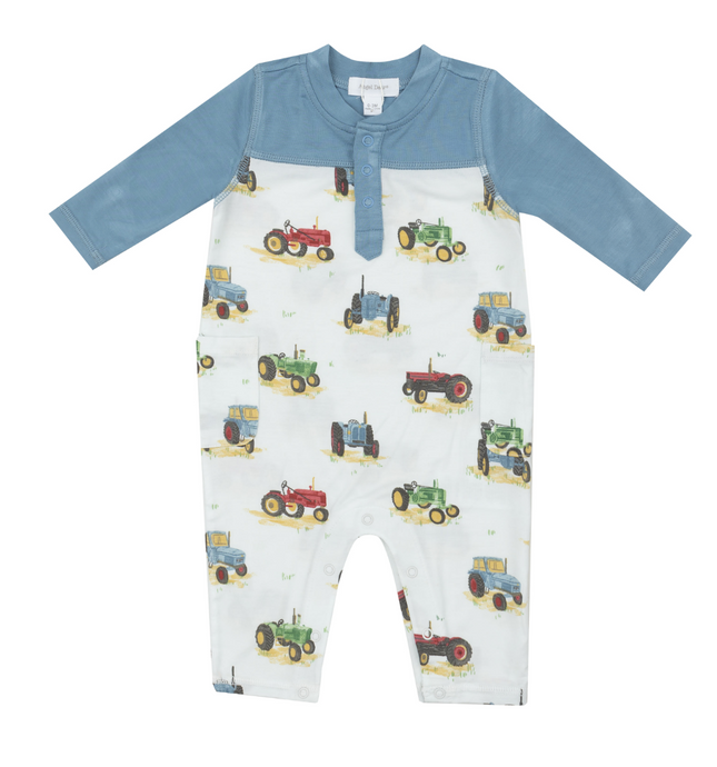 Vintage Tractors - Romper W/ Contrast Sleeve