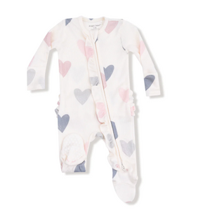 Hearts  2 Way Ruffle Zipper Footie