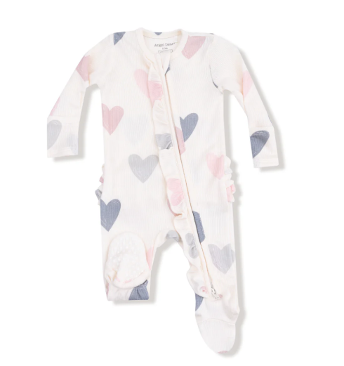 Hearts  2 Way Ruffle Zipper Footie