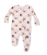 Farm Animals with Floral Cameos Ruffle Back Footie with 2 Way Zipper