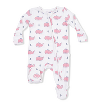 Bubbly Whales with Bows Ruffle Back Footie with 2 Way Zipper
