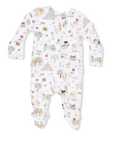 Cute Farm Animals Pink Ruffle Back Footie with 2 Way Zipper