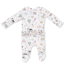 Cute Farm Animals Pink Ruffle Back Footie with 2 Way Zipper