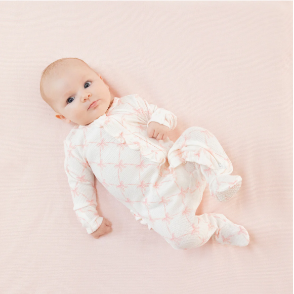 Ribbon Bow Trellis - 2 Way Ruffle Zipper Footie