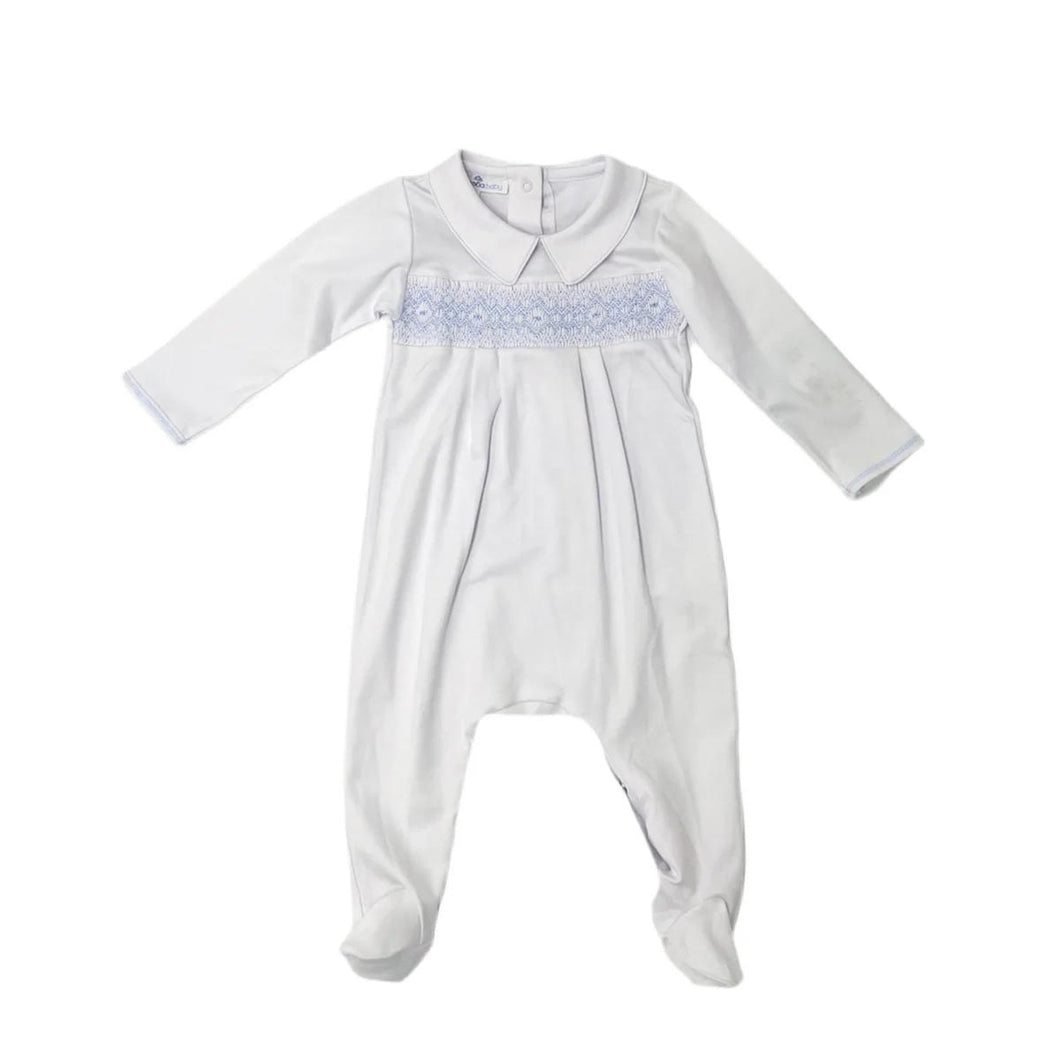 Smocked Collared Footie - Blue