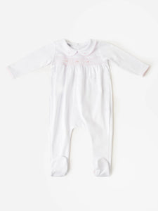 Smocked Collared Footie - pink