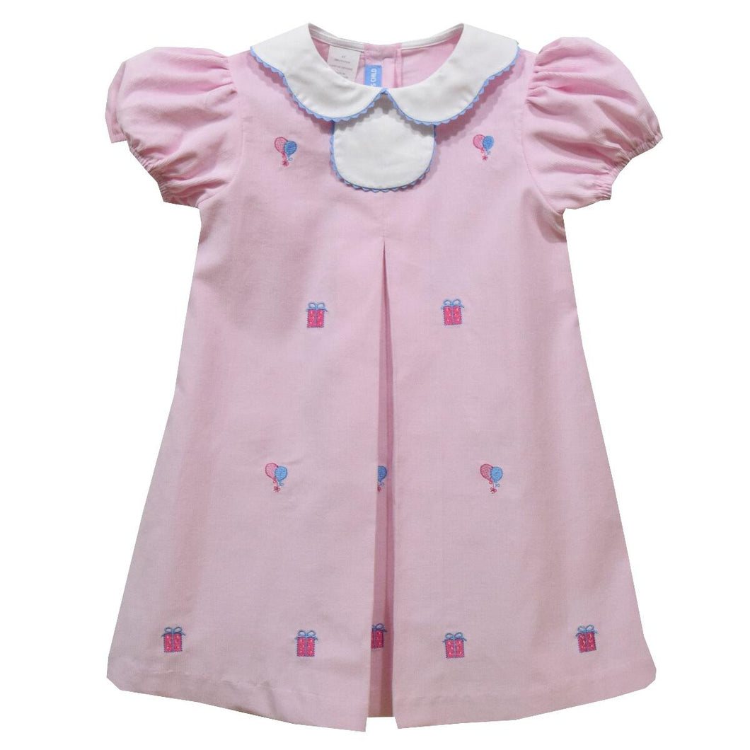 Birthday Embroidered Light Pink Corduroy A-Line Dress