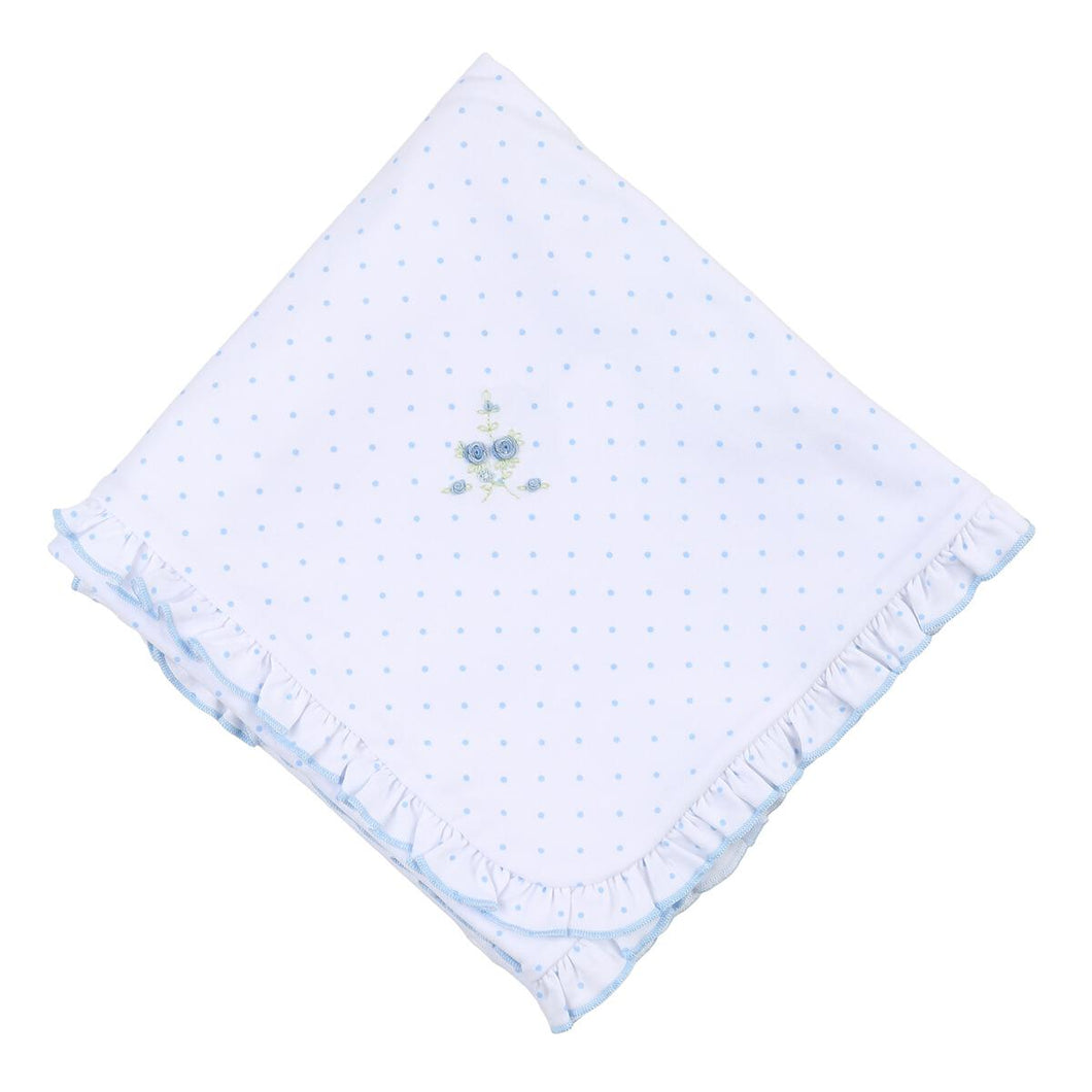 Anna's Classics Sky Blue Embroidered Ruffle Blanket