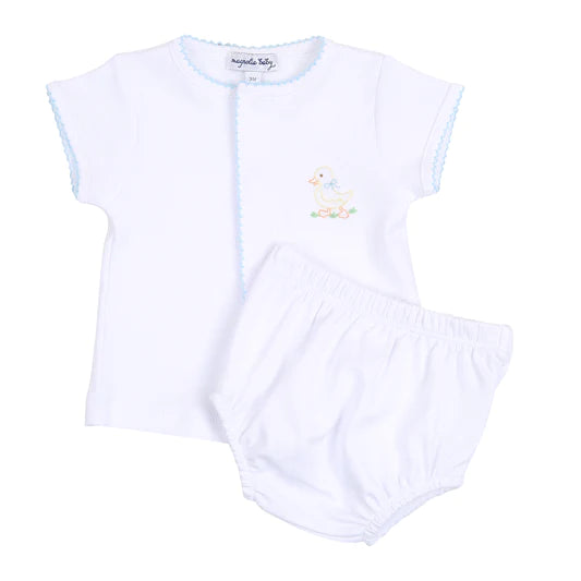 Little Quaker Embroidered Diaper Cover Set Light Blue