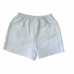 Two Pocket Short in Blue Pique with White Ric Rac