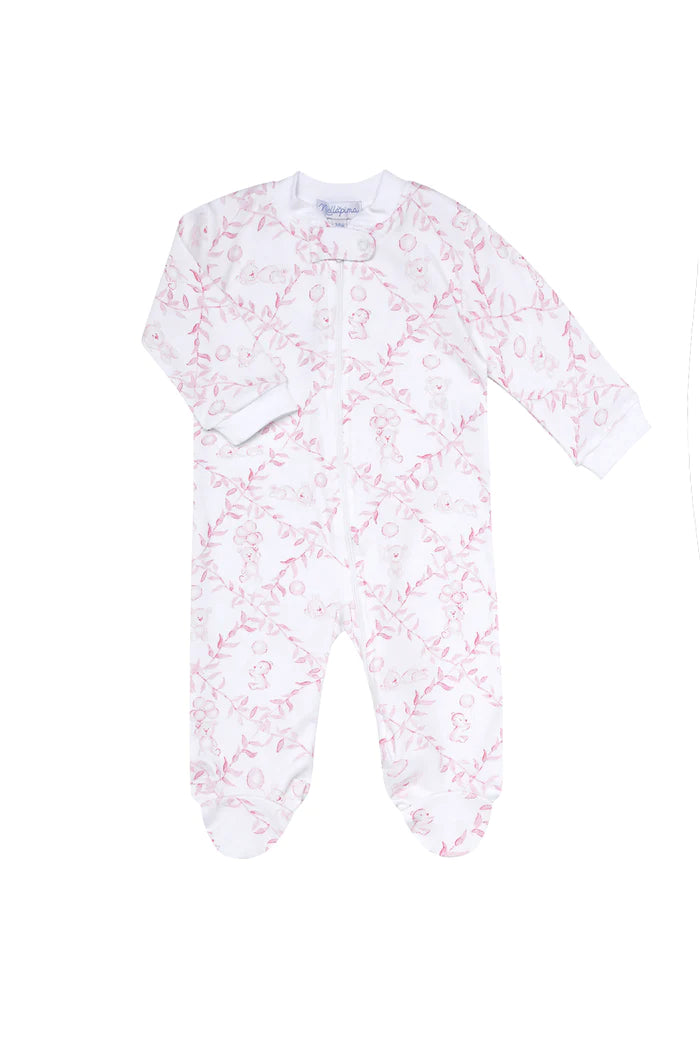 Pink Bears Trellace Zipper Footie