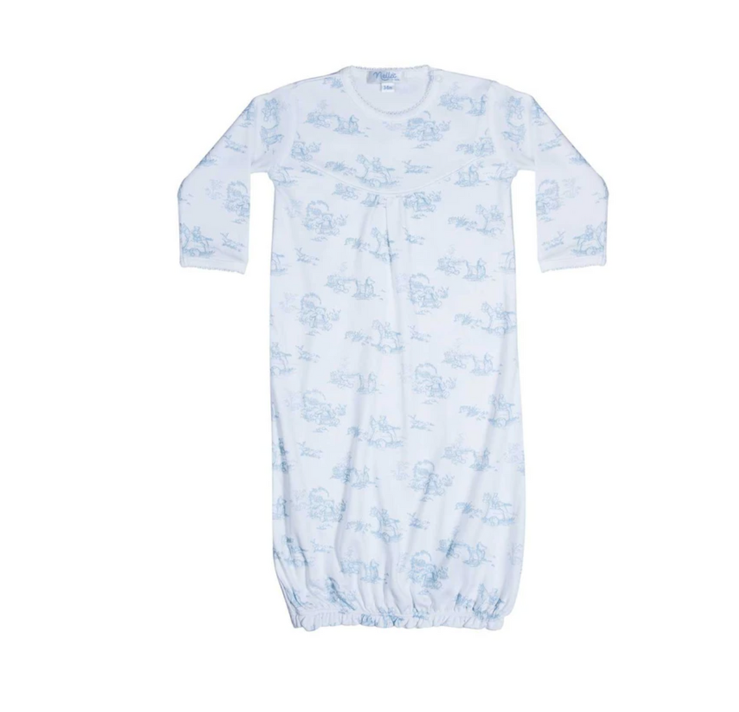 Blue Toile Baby Gown