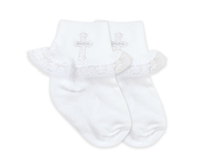 Smooth Toe Christening Lace Socks in White