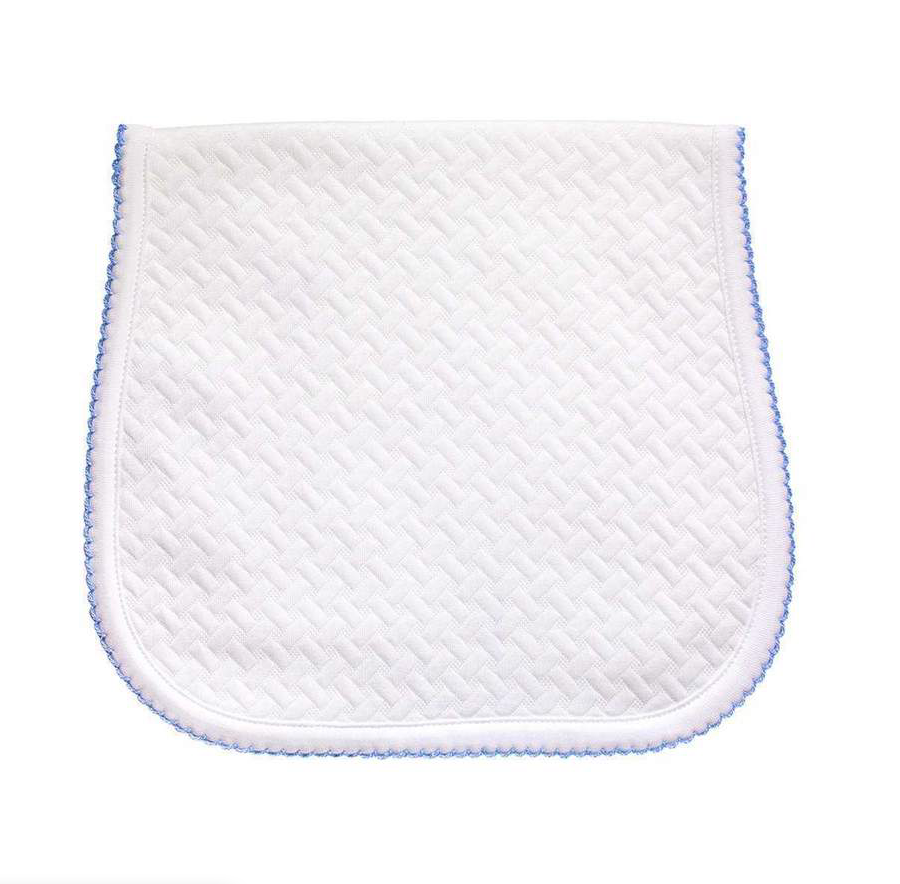 White Basket Weave Burp Cloth with Picot Trim