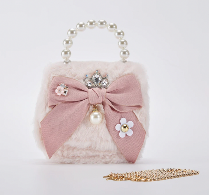 Big Bow Furry Purse With Pearl Handle