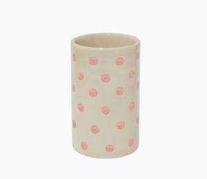 Ceramic Utensils Holder With Pink Dots 18x11 cm