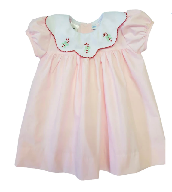 Loula Candy Cane Scalloped Embroidered Dress