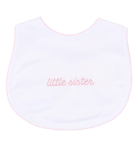 Little Sister Pink Embroidered Bib