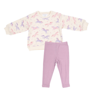 Puffy Oversized Sweatshirt And Rib Legging In Dreamy Unicorns