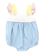 Blue And White Girl Bubble- Color Block With Pink Sleeves