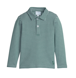 Long Sleeve Stripe Polo - Hunter Green
