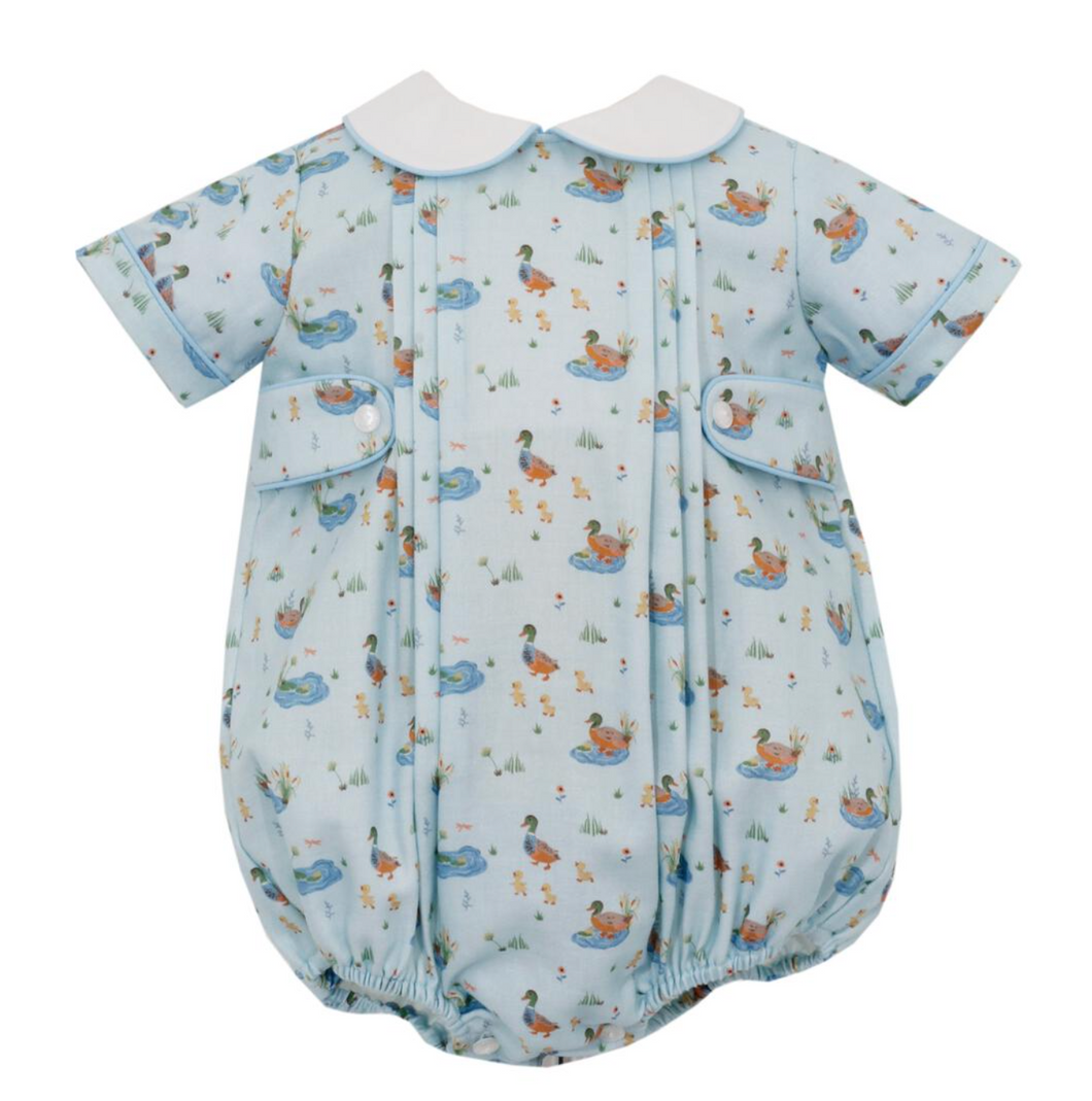 Adrienne Exclusive Fabric Boy's Bubble Short Sleeve Baby Mallard Ducks Print