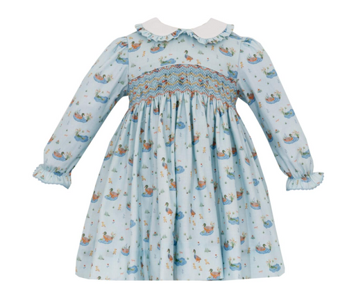 Adrienne Exclusive Fabric Girl's Dress Longsleeve Baby Mallard Ducks Print
