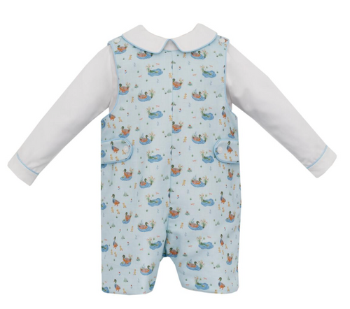 Adrienne Exclusive Fabric Boy's Short Jon Jon with Long Sleeves Shirt In Baby Mallard Ducks Print