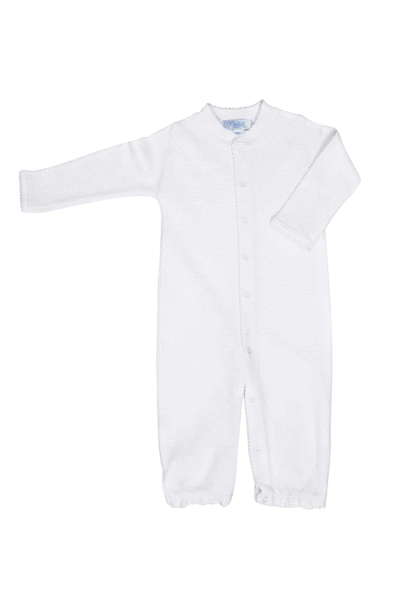 white bubble converter gown- white picot trim