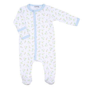 On The Green Printed Zipped Footie Light Blue