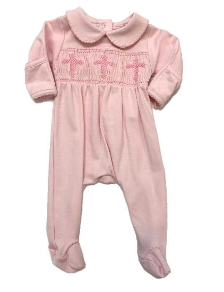 Pink Footie with Cross Smocking