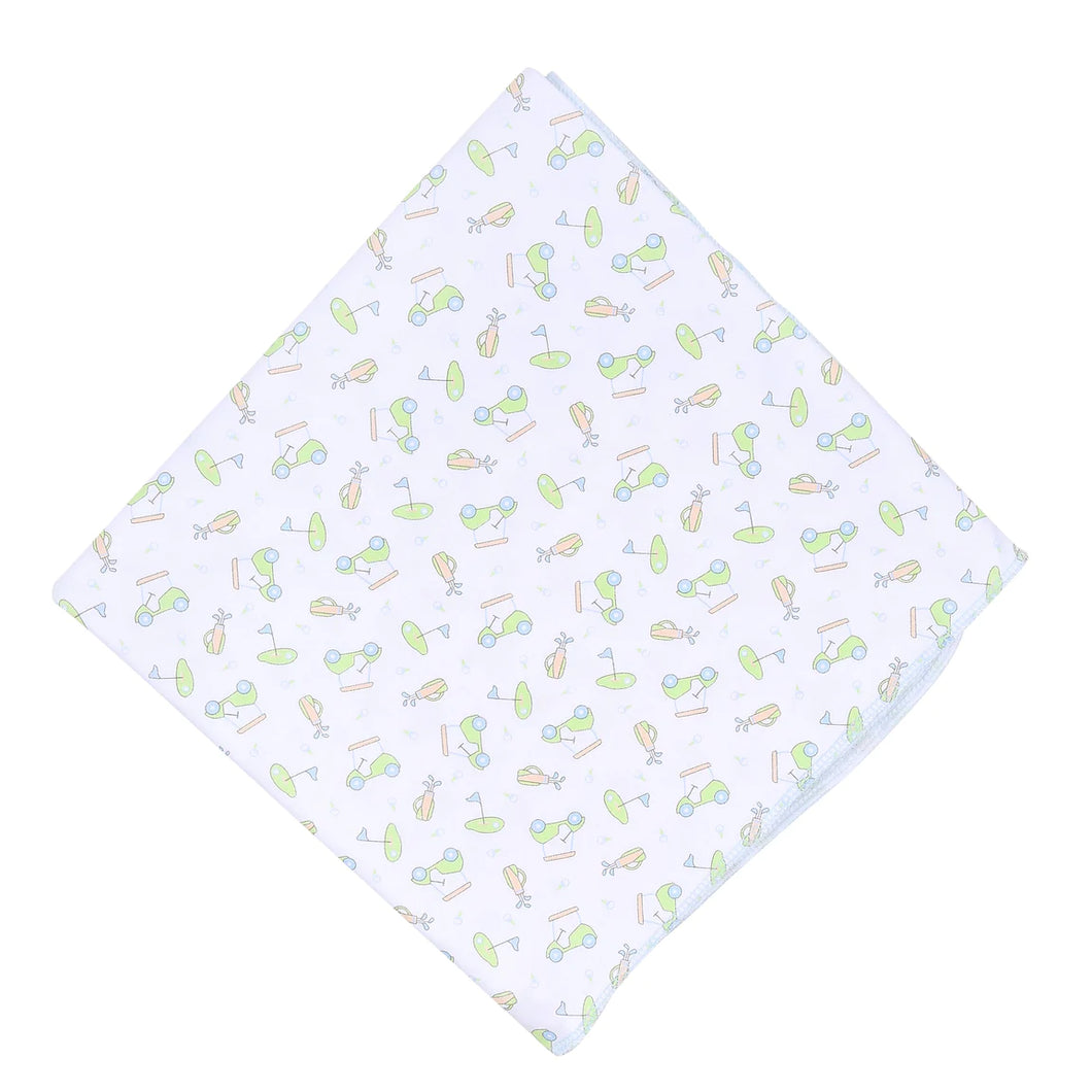 On The Green Printed Swaddle Blanket Light Blue