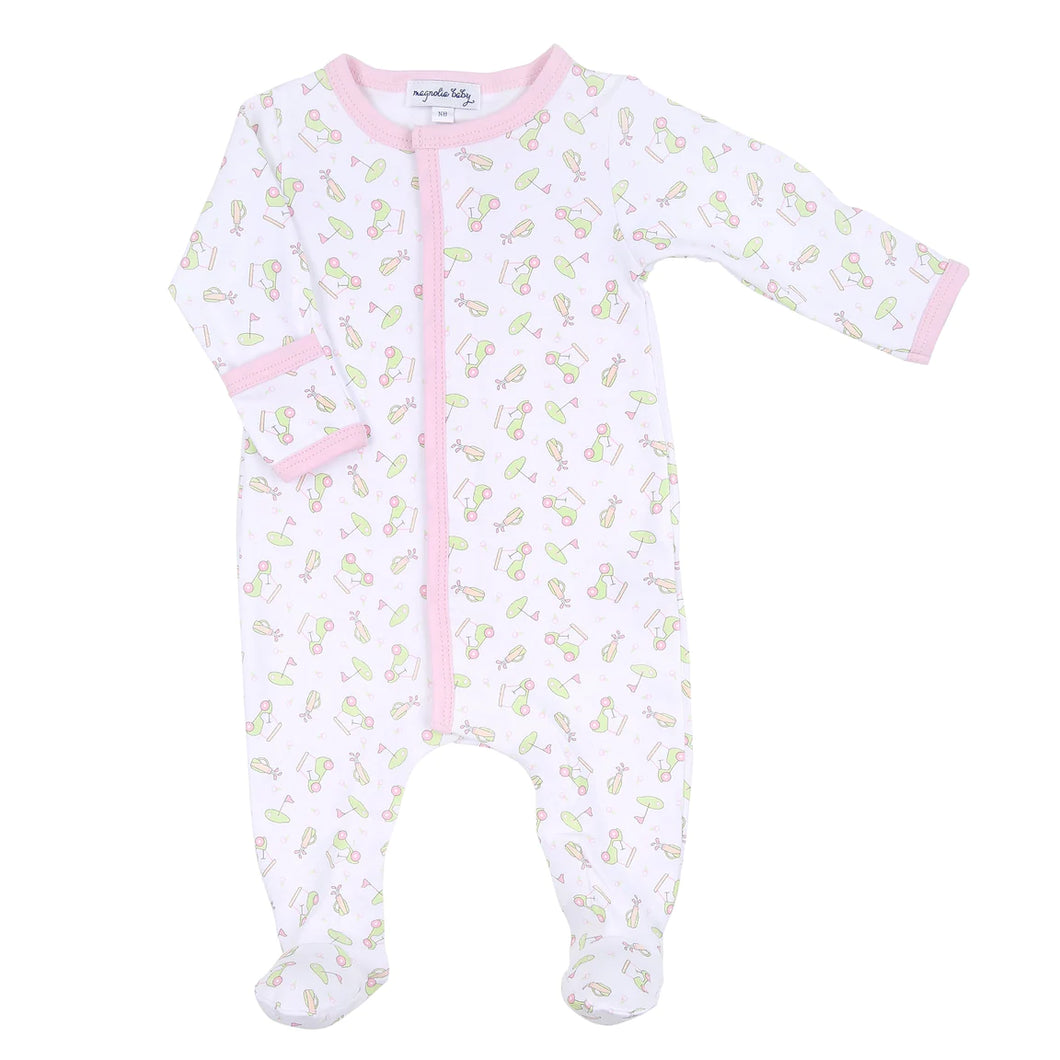 On The Green Printed Zipped Footie Pink