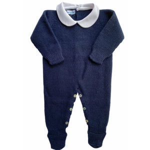 Garter Stitch Footed Romper in Navy with Collar