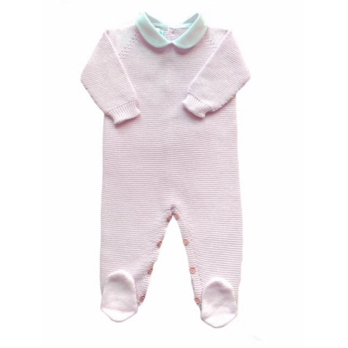 Garter Stitch Footed Romper in Pink with Collar