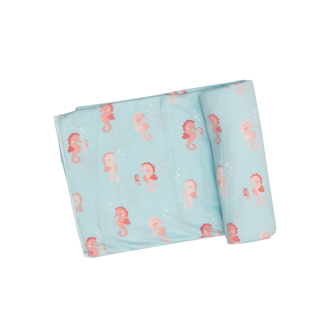 Baby Pink Seahorses Swaddle Blanket