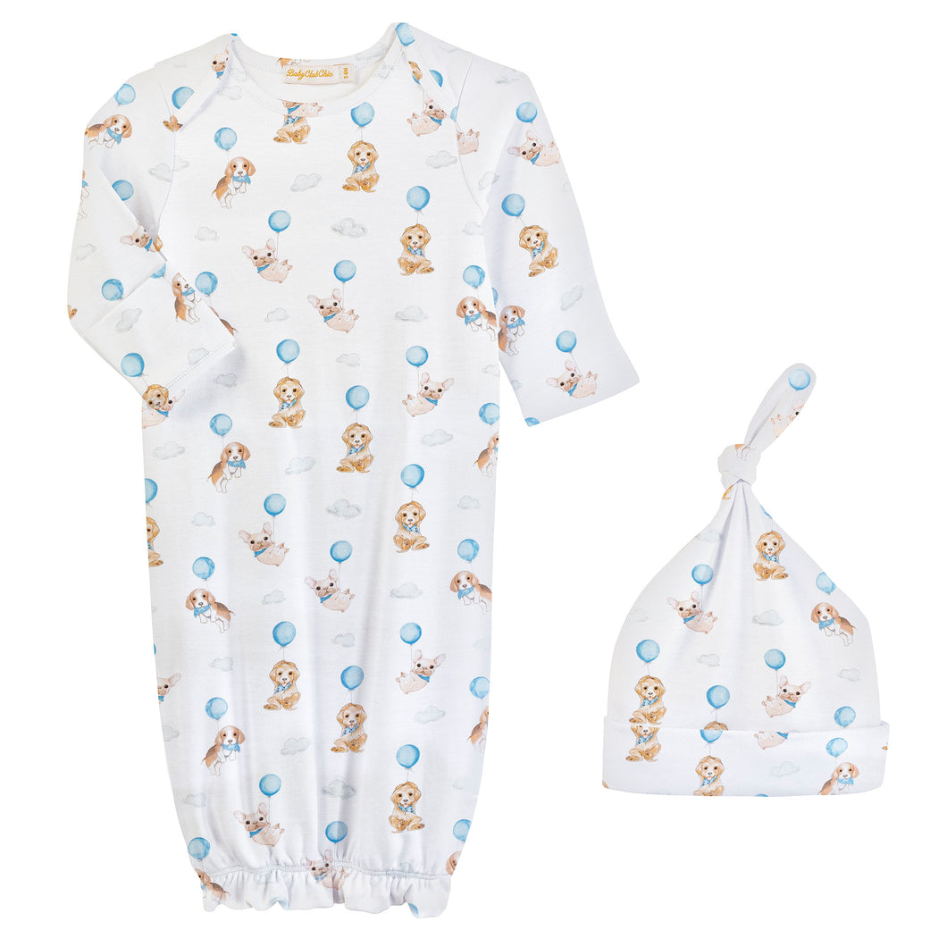 Cute Puppies Blue Gown & Hat Set