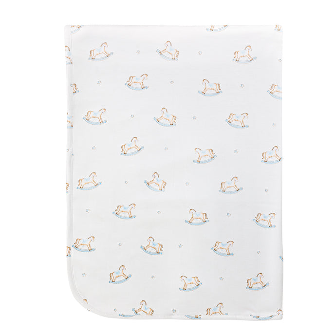 Cute Rocking Horse Blue Receiving Blanket